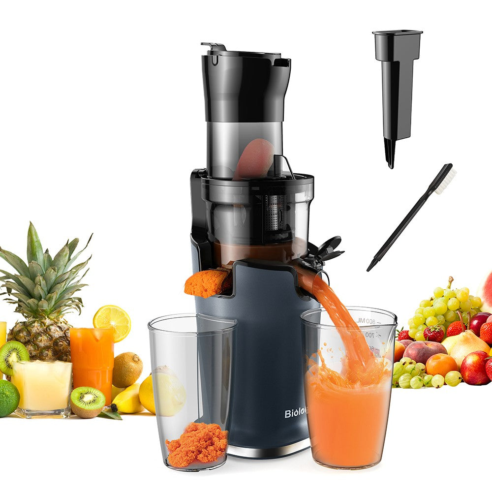 BioloMix Cold Press Juicer, with 78mm/3.07in Feed Chute, 200W 40-65RPM Powerful Motor, Low Noise Slow Masticating Juice Machine