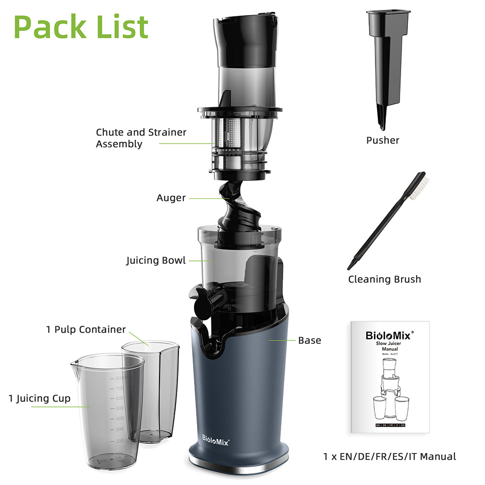 BioloMix Cold Press Juicer, with 78mm/3.07in Feed Chute, 200W 40-65RPM Powerful Motor, Low Noise Slow Masticating Juice Machine