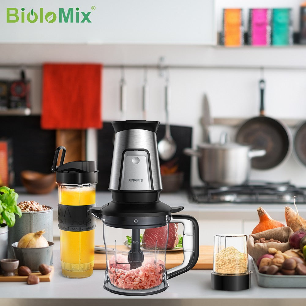BioloMix TB23M 3-in-1 Multifunctional Food Processor, 700W Portable Juicer, Personal Blender, Meat Grinder, Coffee Spice Grinder, Meat Chopper, Smoothies, Fruits Mixer