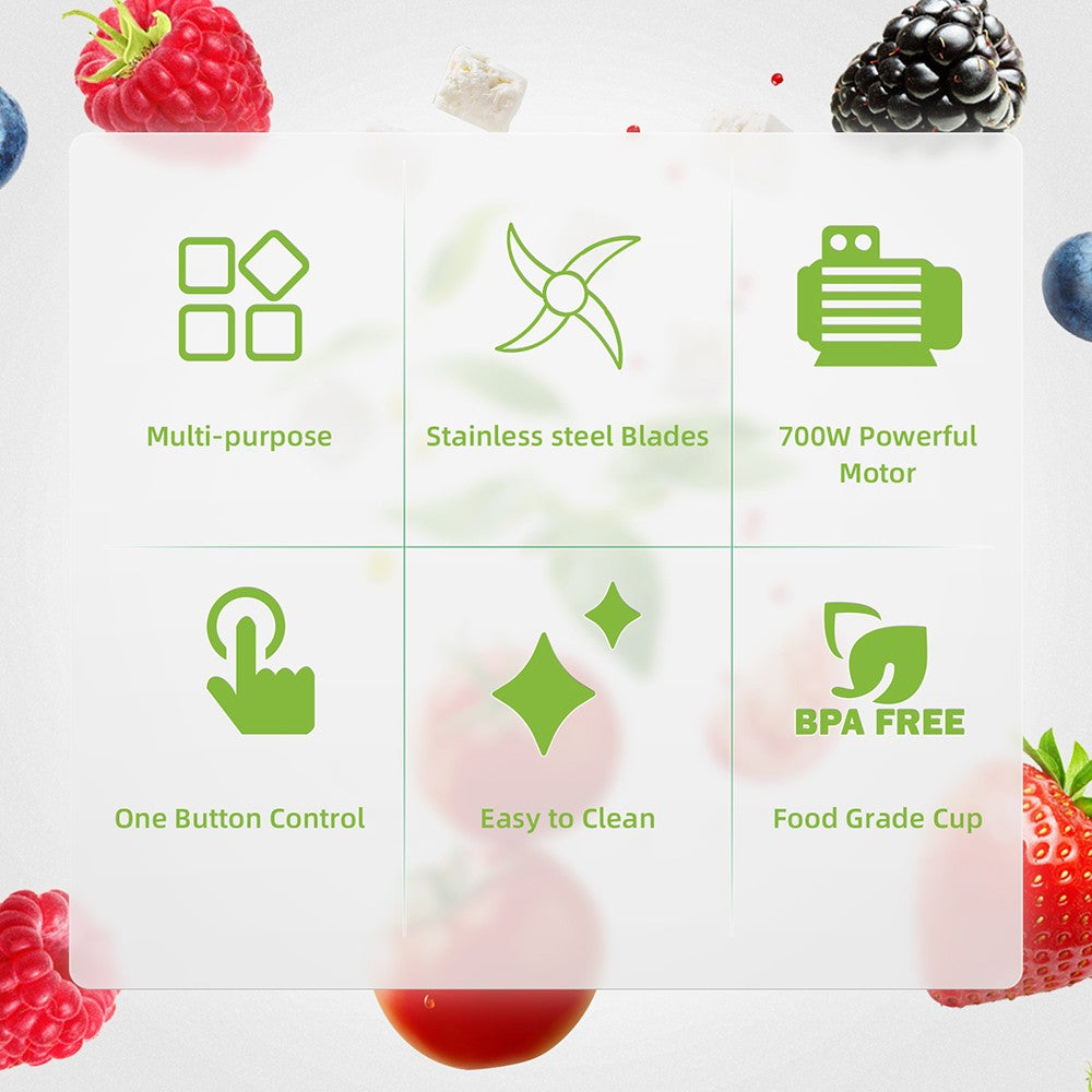 BioloMix TB23M 3-in-1 Multifunctional Food Processor, 700W Portable Juicer, Personal Blender, Meat Grinder, Coffee Spice Grinder, Meat Chopper, Smoothies, Fruits Mixer