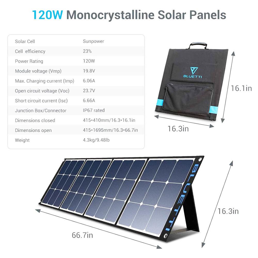 BLUETTI POWEROAK SP120 120W Solar Panel for AC200P/EB70/AC50S/EB150/EB240 Solar Generator Portable Foldable Solar Panel for Outdoor