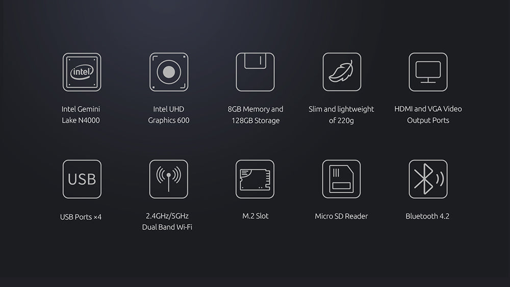 BMAX B1 Pro Mini PC Intel Gemini Lake N4000 Up to 2.6 GHz Windows 11 8GB RAM 128GB SSD 2.4G/5G Dual Band WiFi Bluetooth 4.2 - EU