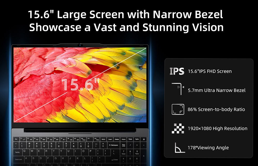 BMAX X15 Pro Laptop, 15.6 inch 1920*1080 IPS Screen, Intel N95 4 Cores Max 3.4GHz, 16GB RAM 512GB SSD, WiFi 5 Bluetooth 5.0, 5000mAh Battery, 1*Type-C, 2*USB3.2, 1*Mini HDMI, 1*Micro SD Slot, 1*Headset Jack, Full-size Keyboard