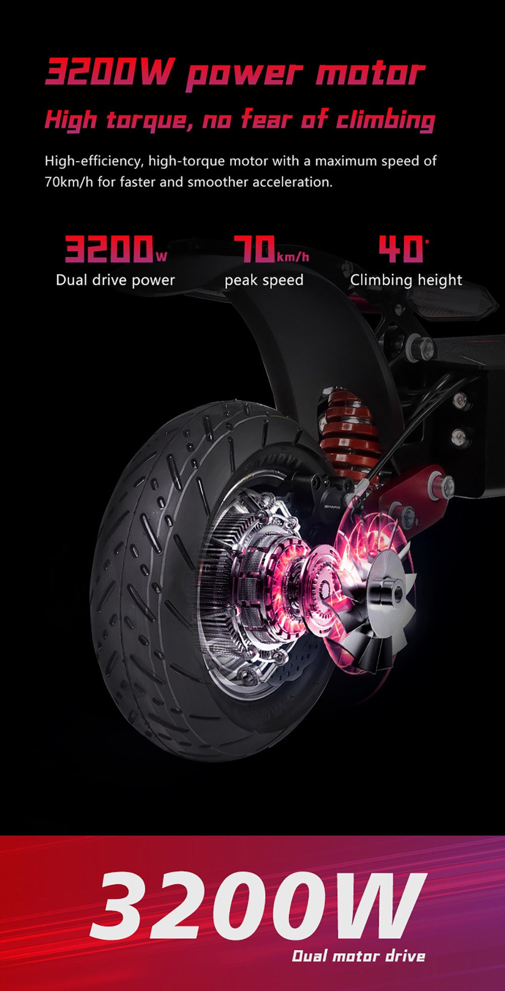 BOYUEDA Q7 Pro Max Electric Scooter, 1600W*2 Motor, 52V 28AH Battery, 10-inch Tire, 70km/h Max Speed, 110km Range, Dual Hydraulic Disc Brakes, Front Hydraulic Shock Absorber & Rear Spring Shock Absorber, LCD Display