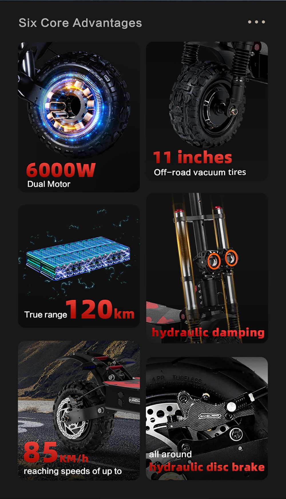 BOYUEDA S3-11 Electric Scooter, 2*3000W Motor, 60V 38AH Battery, 11-inch Tire, 85km/h Max Speed, 120km Range, Dual Hydraulic Disc Brakes, Hydraulic Shock Absorber, LCD Display