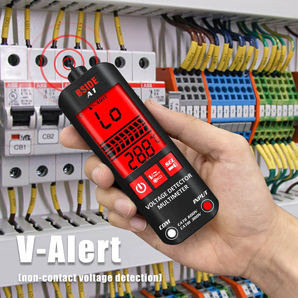 BSIDE A1 Digital Multimeter, Electrician Pen, Non-Contact Voltage Tester, Ohm Hz Meter, AC Live/Neutral Wire Test, Red & Green Backlight, with Storage Bag - Black