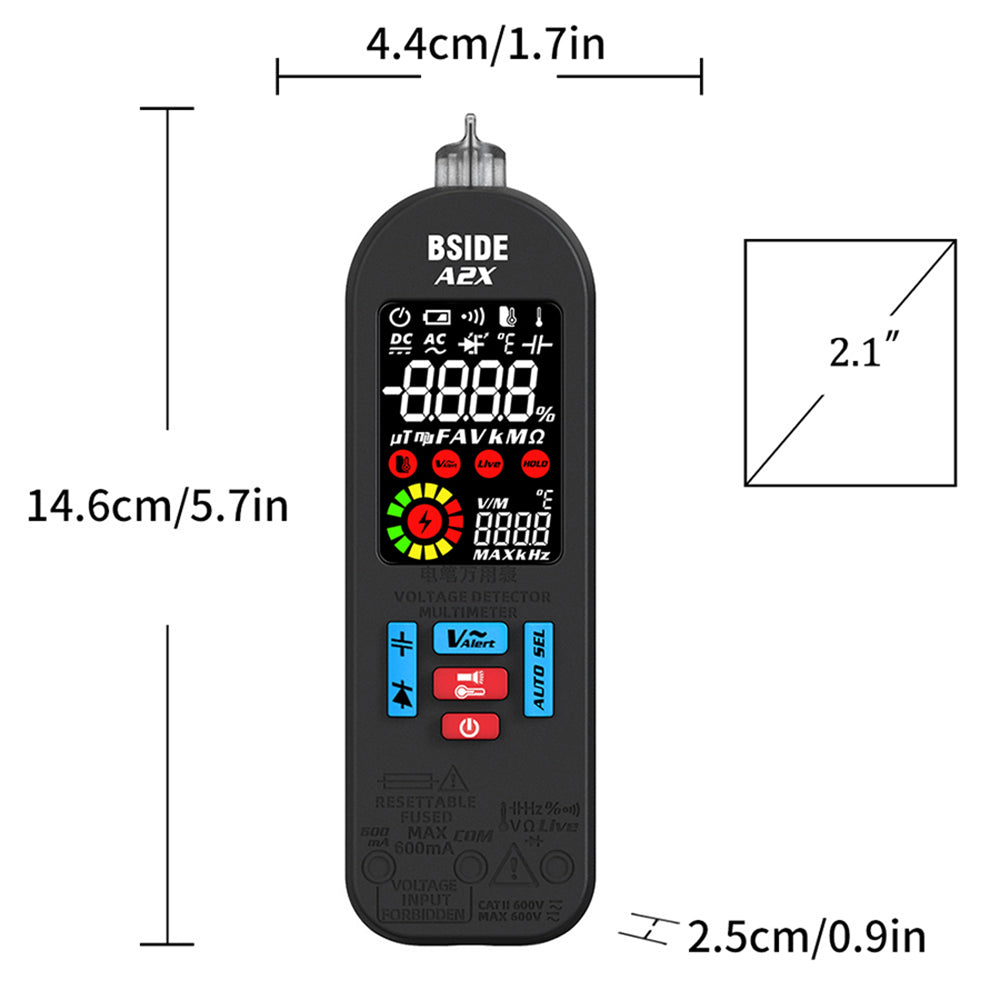 BSIDE A2X Intelligent Digital Multimeter, USB Charging, Color LCD Screen, Rechargeable Li-ion Battery, Bright LED Flashlight, Amp Smart Identification