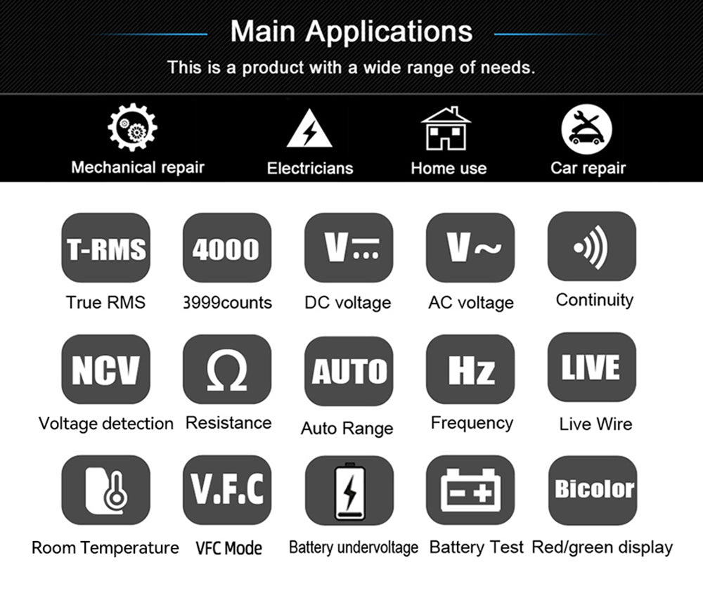 BSIDE A40 Intelligent Digital Multimeter, Infrared Temperature-testing, Non-Contact Electric Volt Pen, AC DC Dual Mode Thermometer, NCV VFC Alarm, Live Wire Check, Black - No Batteries
