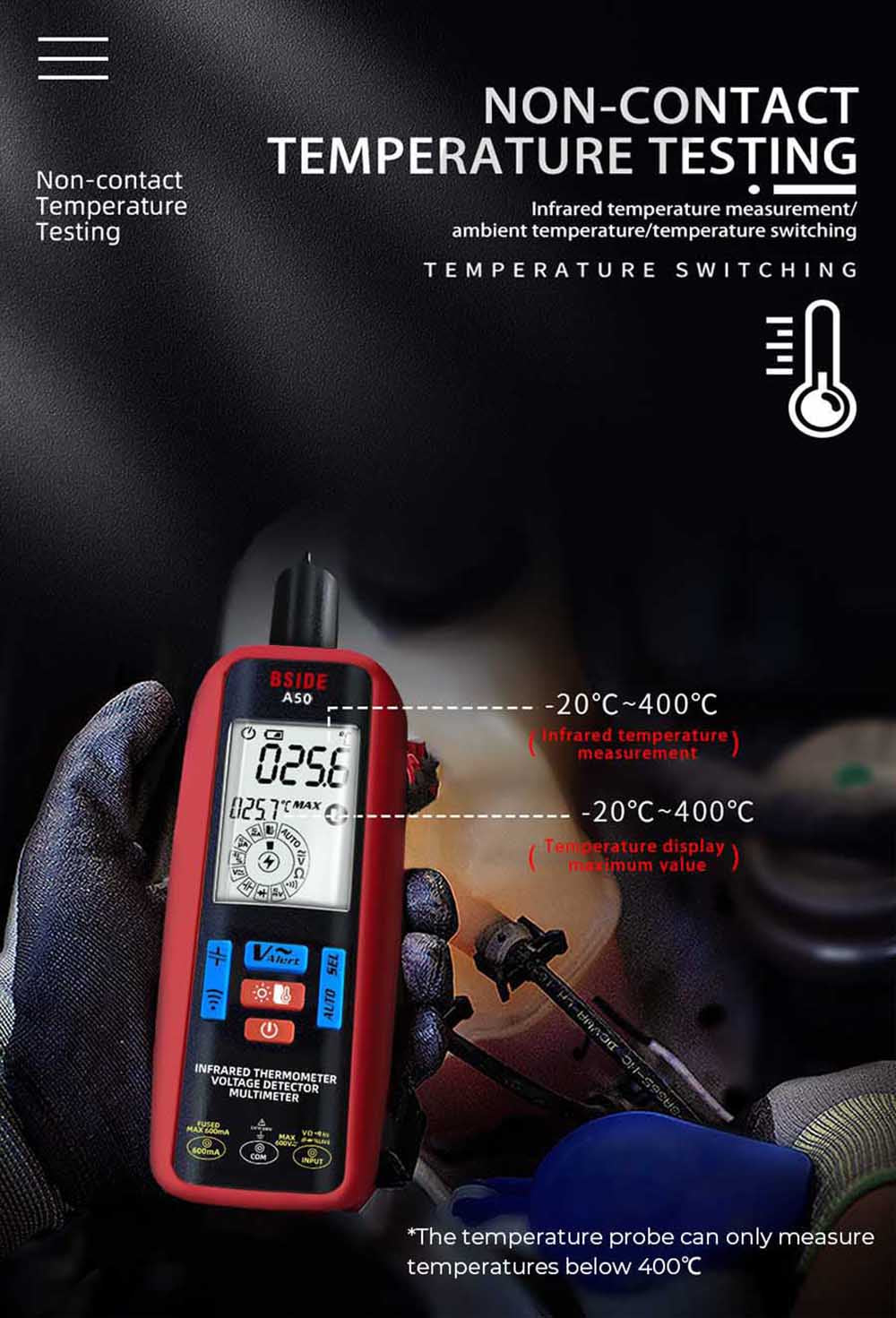 BSIDE A50 Digital Multimeter, 6000 Count, Electrical Test Pen, Leakage Tester, Voltage/Current/Capacitance/Resistance Tester