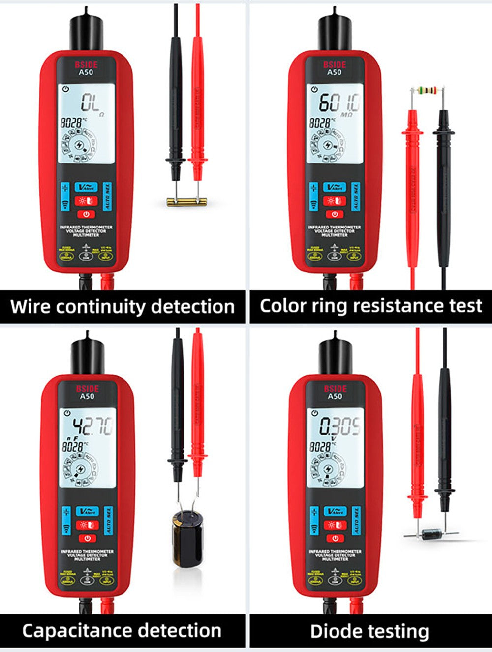 BSIDE A50 Digital Multimeter, 6000 Count, Electrical Test Pen, Leakage Tester, Voltage/Current/Capacitance/Resistance Tester