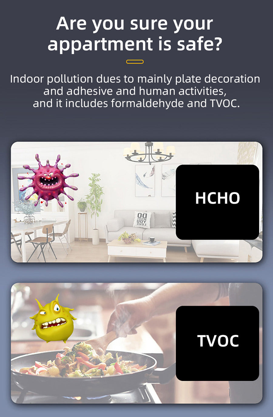 BSIDE G2 Air Quality Monitor, Formaldehyde Detector, PM2.5/TVOC/HCHO Test, Auto Alarm, LCD Display, Red & Green Color