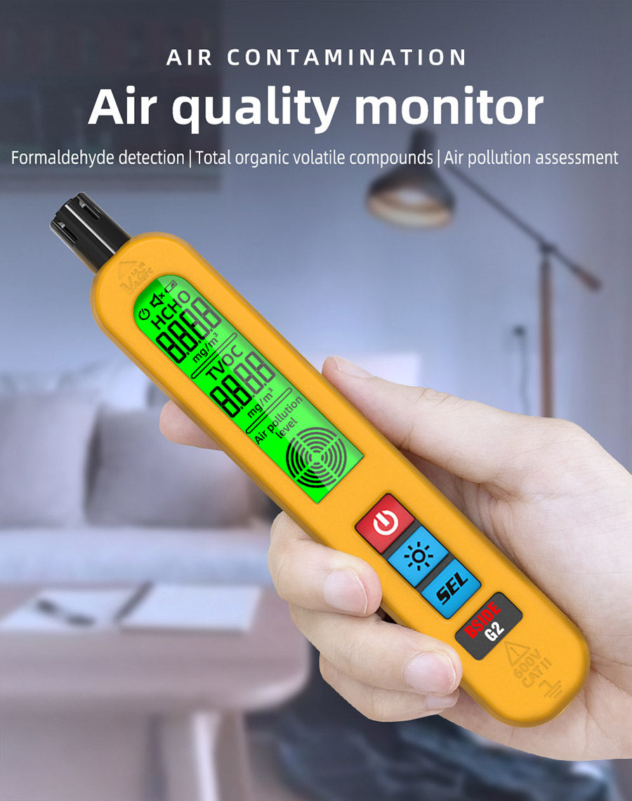 BSIDE G2 Air Quality Monitor, Formaldehyde Detector, PM2.5/TVOC/HCHO Test, Auto Alarm, LCD Display, Red & Green Color