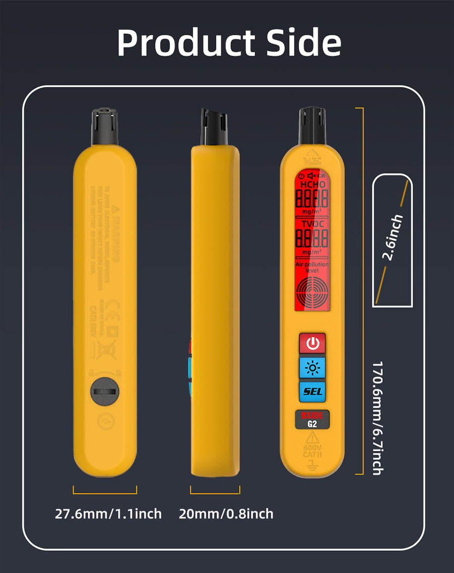 BSIDE G2 Air Quality Monitor, Formaldehyde Detector, PM2.5/TVOC/HCHO Test, Auto Alarm, LCD Display, Red & Green Color