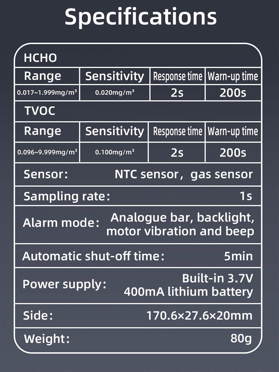 BSIDE G2 Air Quality Monitor, Formaldehyde Detector, PM2.5/TVOC/HCHO Test, Auto Alarm, LCD Display, Red & Green Color