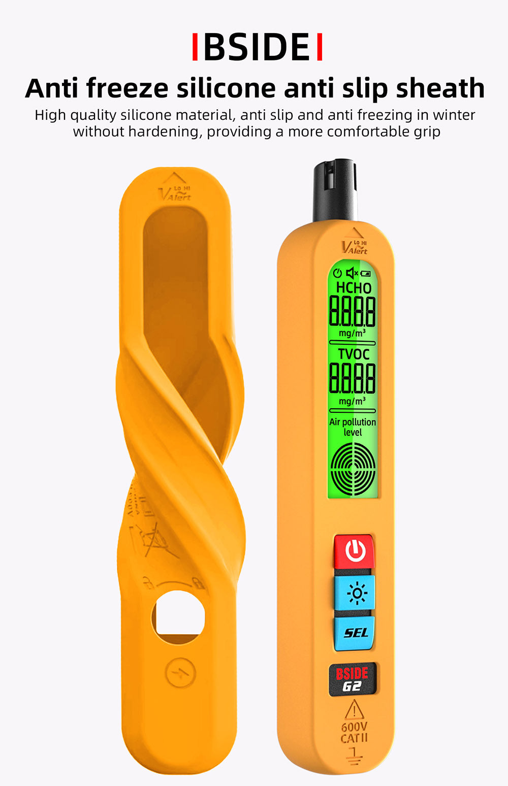 BSIDE G2 Air Quality Monitor, Formaldehyde Detector, PM2.5/TVOC/HCHO Test, Auto Alarm, LCD Display, Red & Green Color