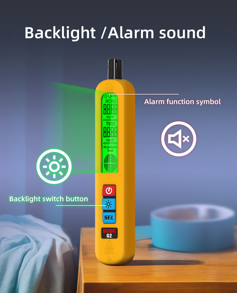 BSIDE G2 Air Quality Monitor, Formaldehyde Detector, PM2.5/TVOC/HCHO Test, Auto Alarm, LCD Display, Red & Green Color
