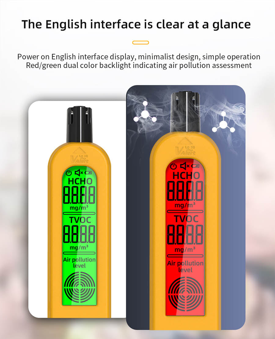 BSIDE G2 Air Quality Monitor, Formaldehyde Detector, PM2.5/TVOC/HCHO Test, Auto Alarm, LCD Display, Red & Green Color