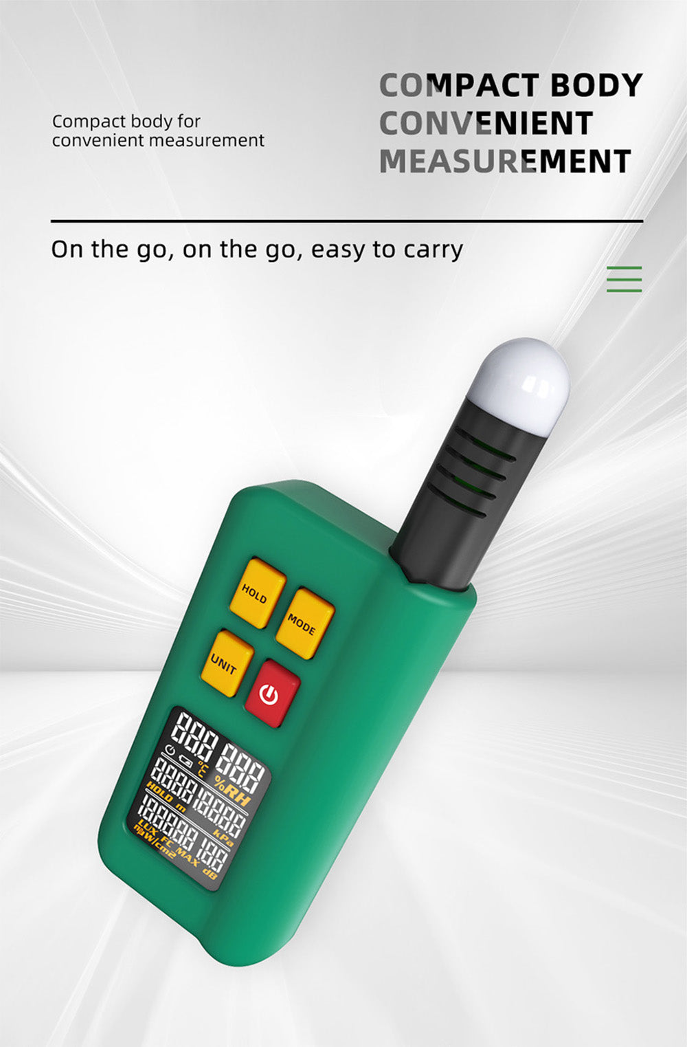 BSIDE GX1 4 in 1 Comprehensive Tester, Ambient/Temperature Humidity/Light Noise/Altitude Tester, with Decibel, A & C Weighted Test Functions - Green