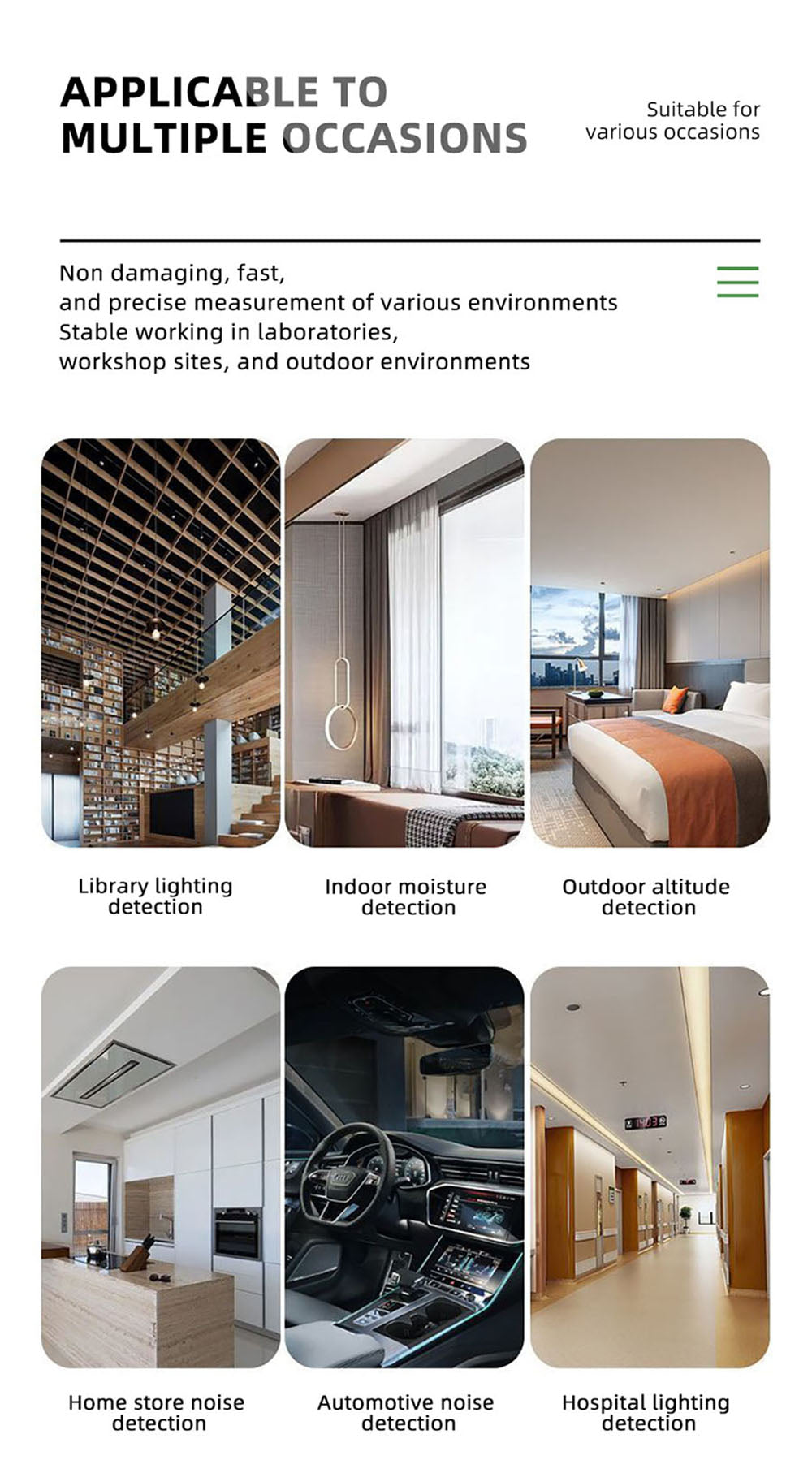 BSIDE GX1 4 in 1 Comprehensive Tester, Ambient/Temperature Humidity/Light Noise/Altitude Tester, with Decibel, A & C Weighted Test Functions - Green