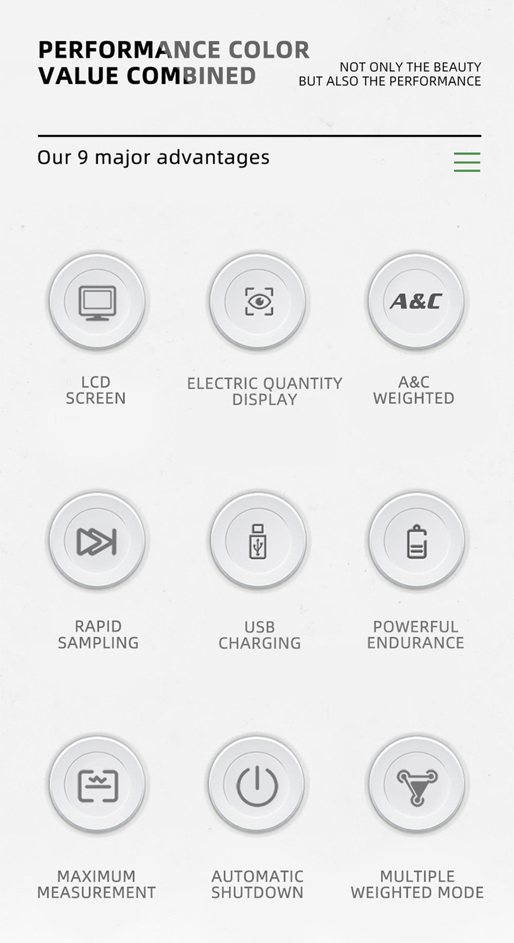 BSIDE GX1 4 in 1 Comprehensive Tester, Ambient/Temperature Humidity/Light Noise/Altitude Tester, with Decibel, A & C Weighted Test Functions - Green