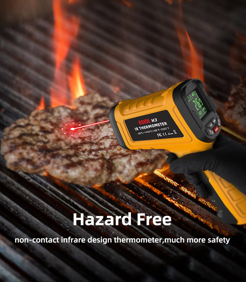 BSIDE H3 Infrared Thermometer Gun, -58℉—2552℉ Non-contact Handheld Digital Laser Industrial Temperature Measuring Tester, Yellow, No Battery