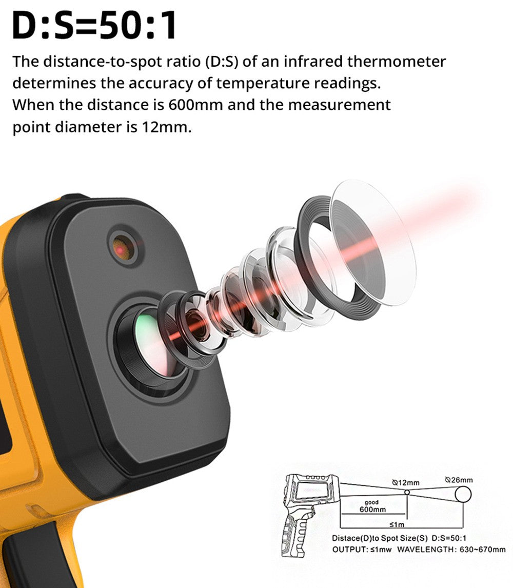 BSIDE H3 Infrared Thermometer Gun, -58℉—2552℉ Non-contact Handheld Digital Laser Industrial Temperature Measuring Tester, Yellow, No Battery
