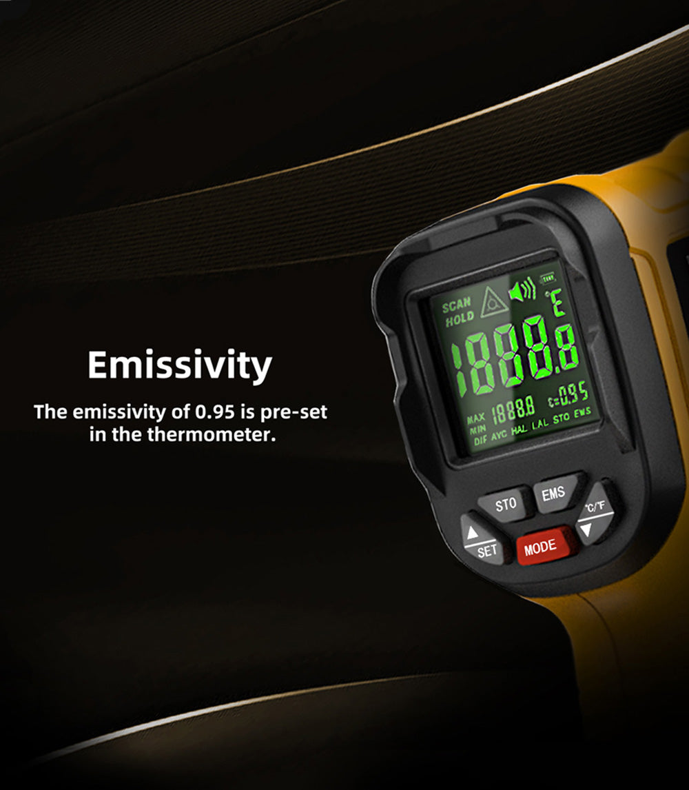 BSIDE H3 Infrared Thermometer Gun, -58℉—2552℉ Non-contact Handheld Digital Laser Industrial Temperature Measuring Tester, Yellow, No Battery