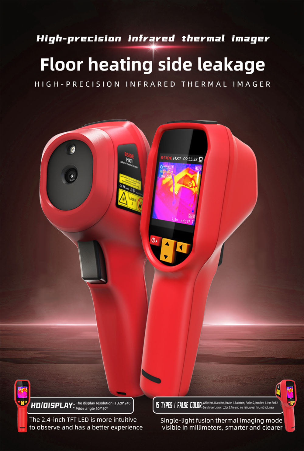 BSIDE HX1 Infrared Thermal Imager, 240*240P, 2.4 Inch LCD Screen, IP54 Protection