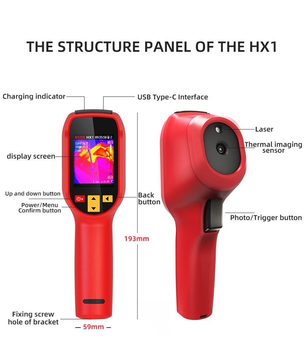 BSIDE HX1 Infrared Thermal Imager, 240*240P, 2.4 Inch LCD Screen, IP54 Protection