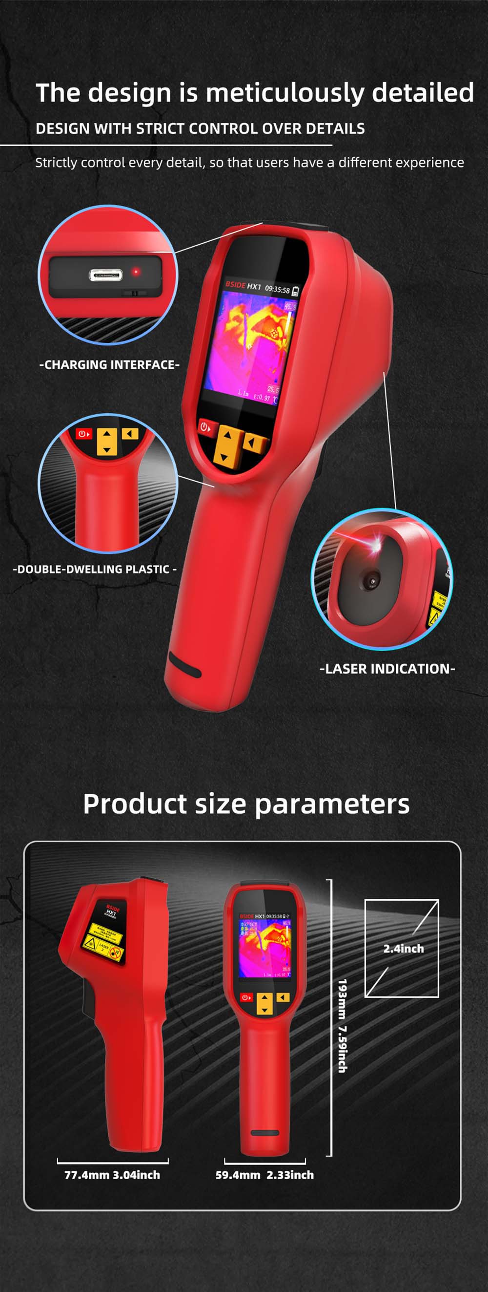 BSIDE HX1 Infrared Thermal Imager, 240*240P, 2.4 Inch LCD Screen, IP54 Protection