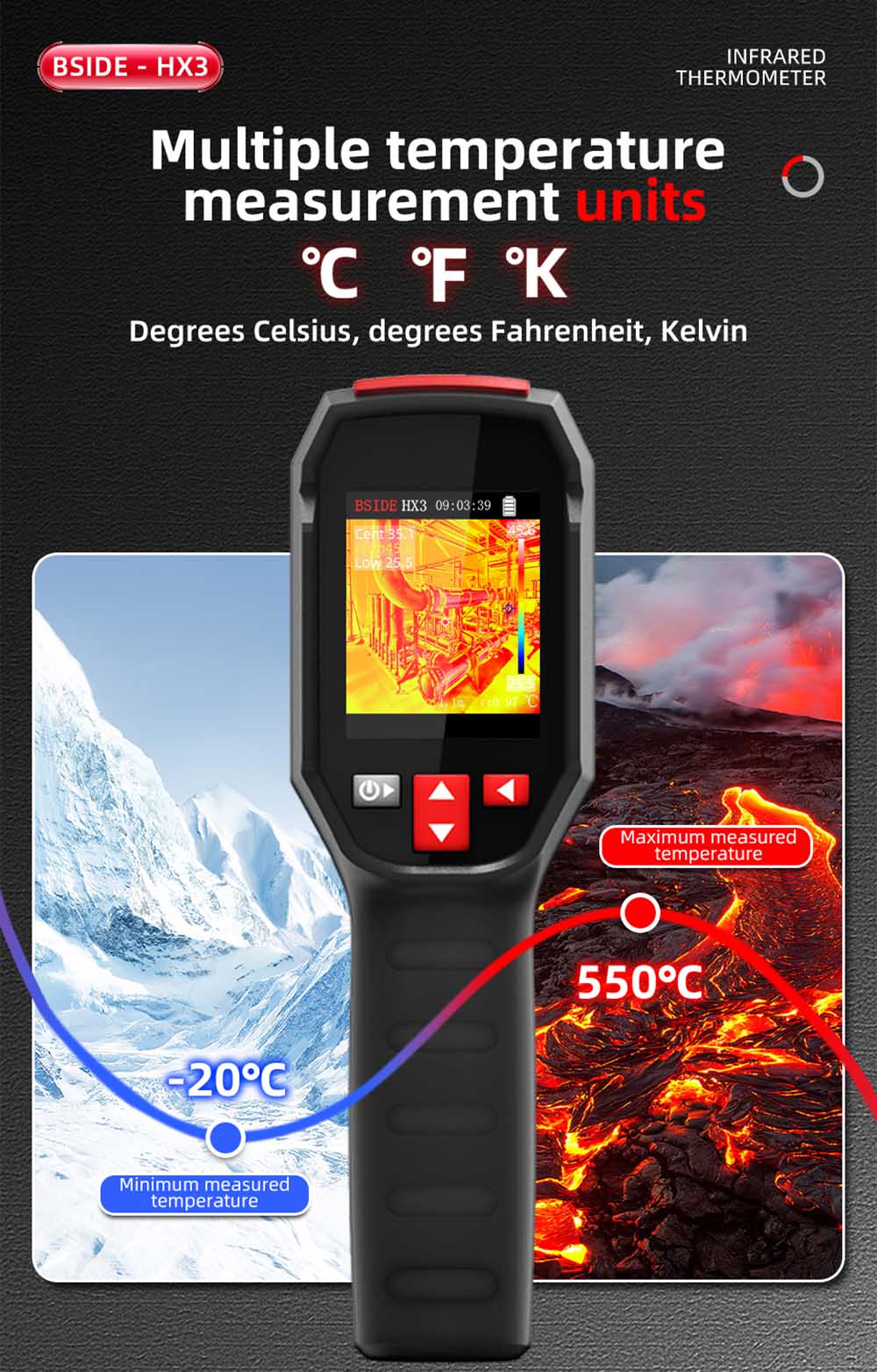 BSIDE HX3 Infrared Thermal Imaging Camera, 2.4-inch TFT LCD, 240 x 240 Resolution, -20°C to 550°C Tempearture Range, for Home Inspection HVAC Electrical