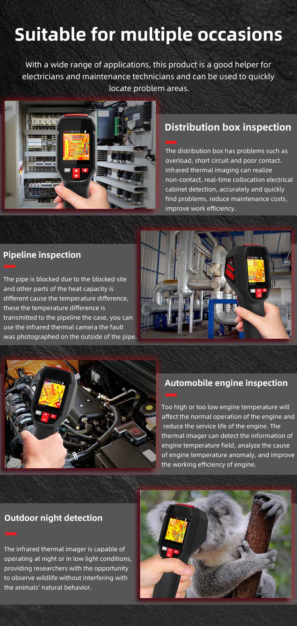 BSIDE HX3 Infrared Thermal Imaging Camera, 2.4-inch TFT LCD, 240 x 240 Resolution, -20°C to 550°C Tempearture Range, for Home Inspection HVAC Electrical