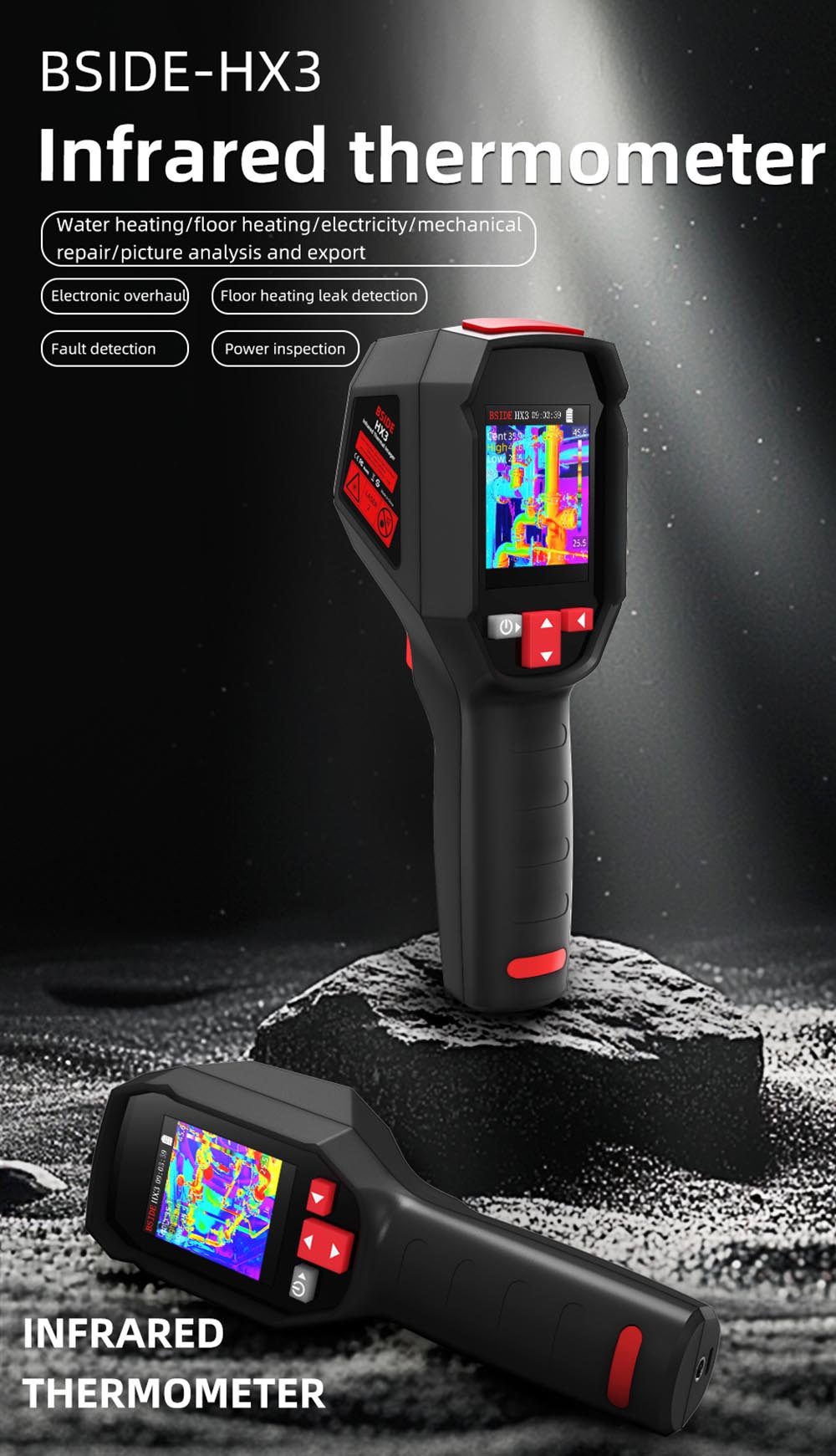 BSIDE HX3 Infrared Thermal Imaging Camera, 2.4-inch TFT LCD, 240 x 240 Resolution, -20°C to 550°C Tempearture Range, for Home Inspection HVAC Electrical