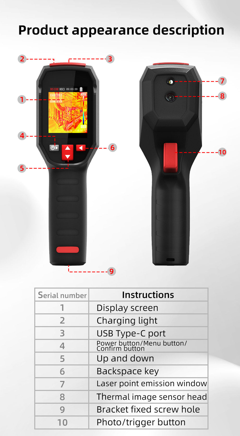 BSIDE HX3 Infrared Thermal Imaging Camera, 2.4-inch TFT LCD, 240 x 240 Resolution, -20°C to 550°C Tempearture Range, for Home Inspection HVAC Electrical