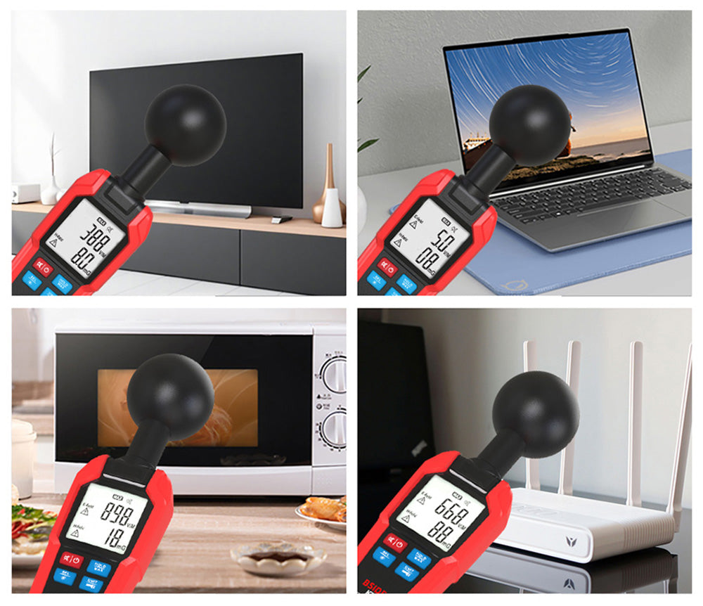 BSIDE K7 Electromagnetic Field Tester, EMF Meter, Radiation Signal Detector, 360° Auto Measurement, Sound & Light Alarm, with Overdose Flashlight, LCD Screen- Red, without Battery