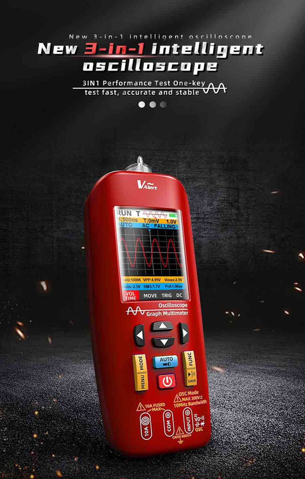 BSIDE O1 Digital Oscilloscope, Handheld Multimeter, Waveform Storage, Sampling Rate 48MSa/s 10MHz, Professional Electronic Components Tester - Red