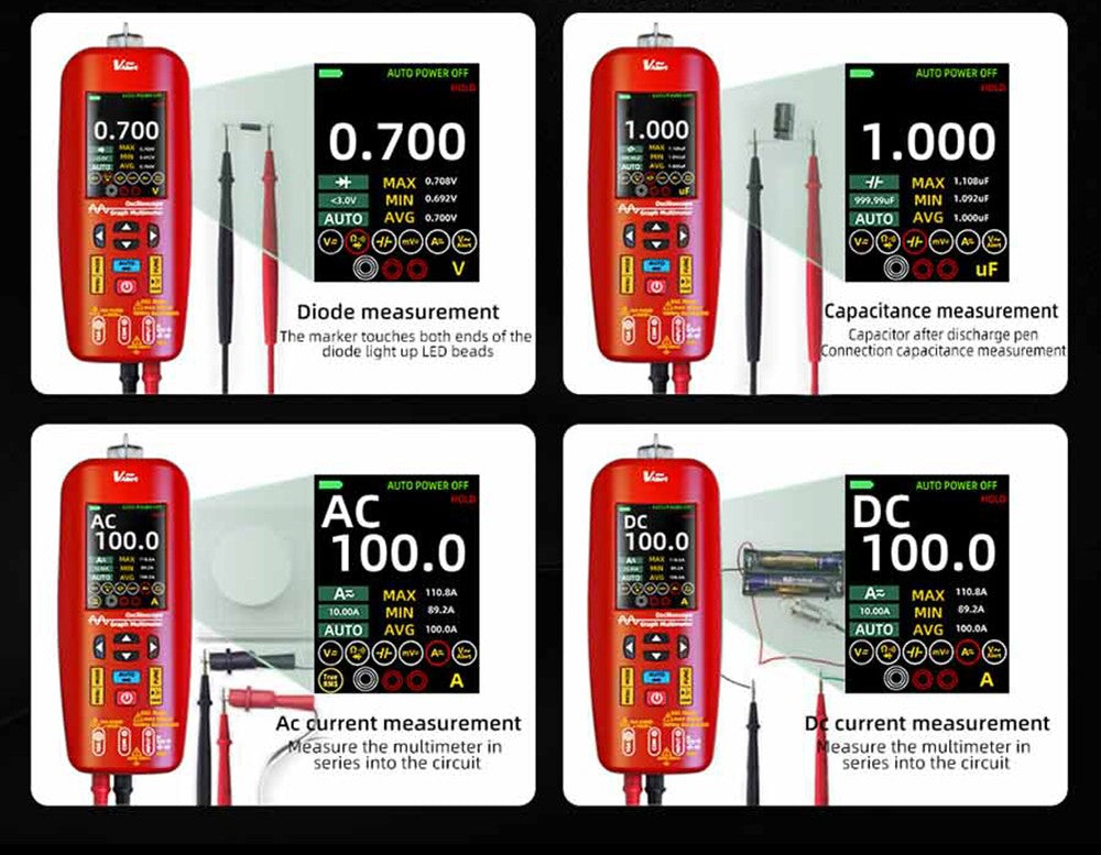 BSIDE O1 Digital Oscilloscope, Handheld Multimeter, Waveform Storage, Sampling Rate 48MSa/s 10MHz, Professional Electronic Components Tester - Red