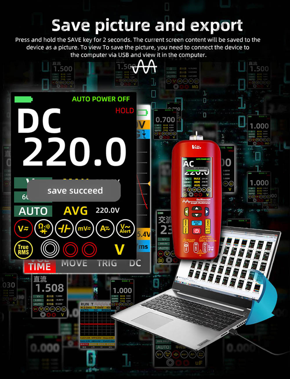 BSIDE O1 Digital Oscilloscope, Handheld Multimeter, Waveform Storage, Sampling Rate 48MSa/s 10MHz, Professional Electronic Components Tester - Red