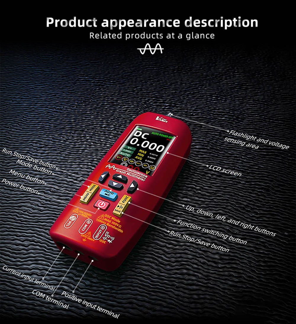 BSIDE O1 Digital Oscilloscope, Handheld Multimeter, Waveform Storage, Sampling Rate 48MSa/s 10MHz, Professional Electronic Components Tester - Red