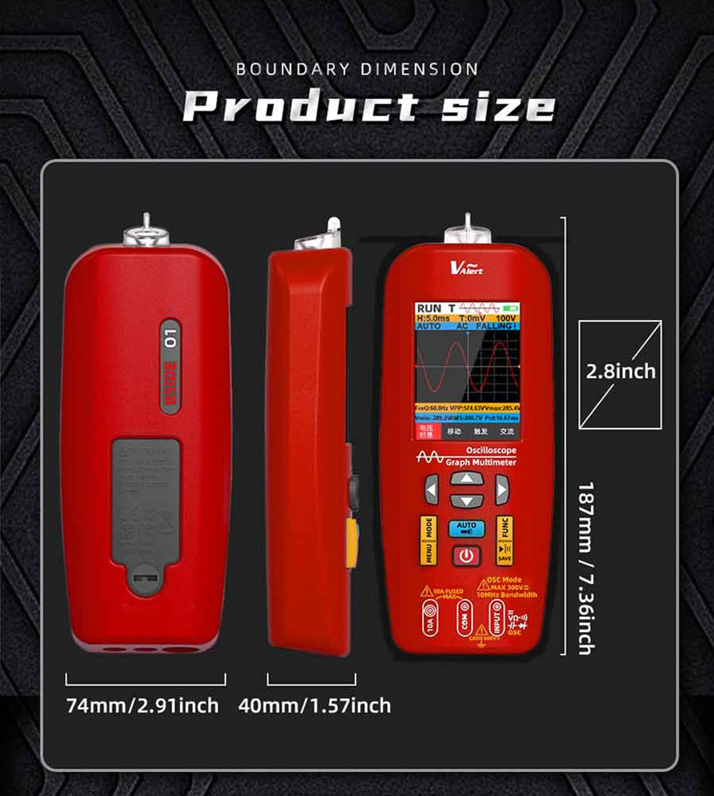 BSIDE O1 Digital Oscilloscope, Handheld Multimeter, Waveform Storage, Sampling Rate 48MSa/s 10MHz, Professional Electronic Components Tester - Red
