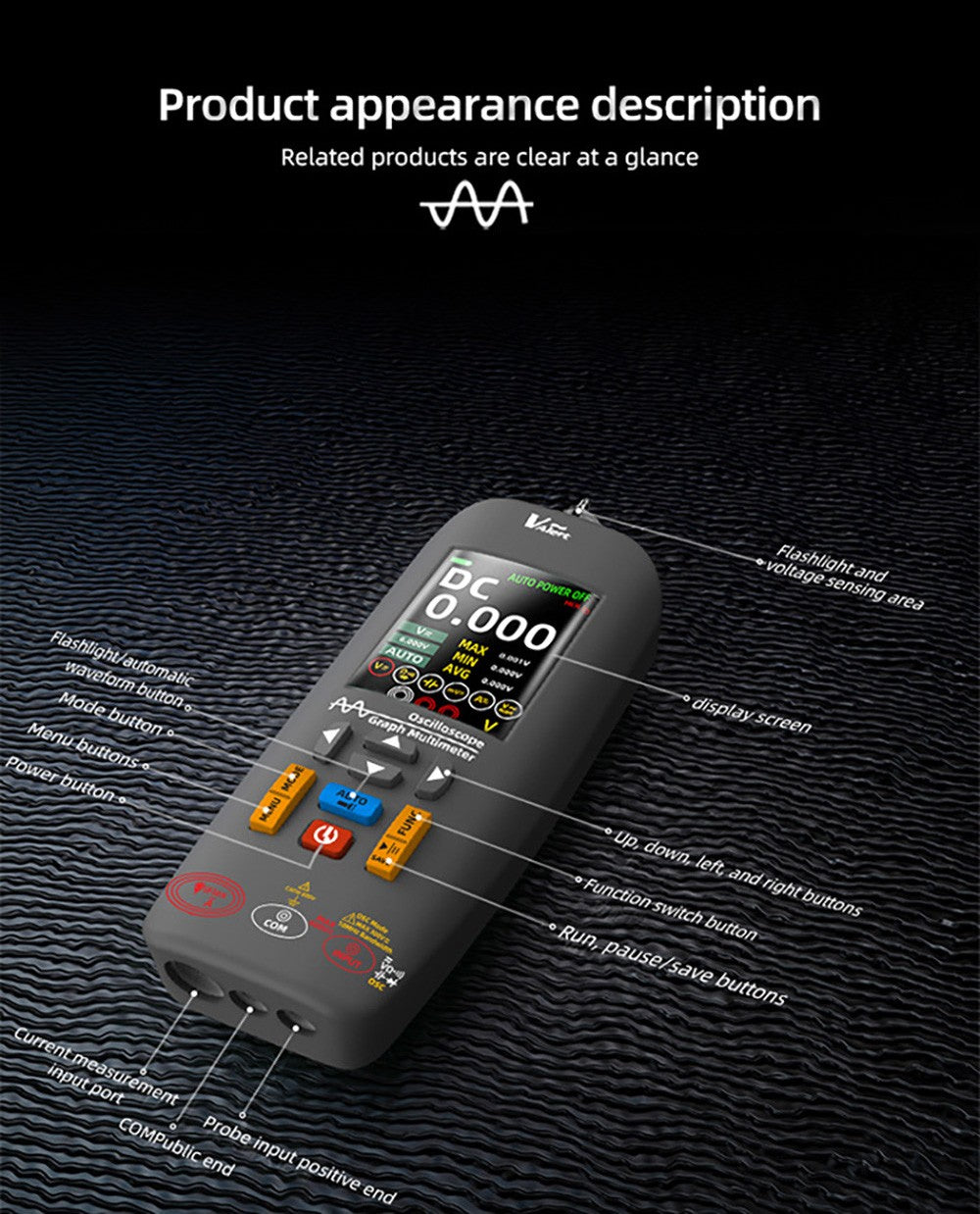 BSIDE O1X 3 in 1 Oscilloscope Multimeter Electric Pen, 10MHz Bandwidth, 2.8 inch TFT Color Screen, 2000mAh Lithium Battery, LED Flashlight