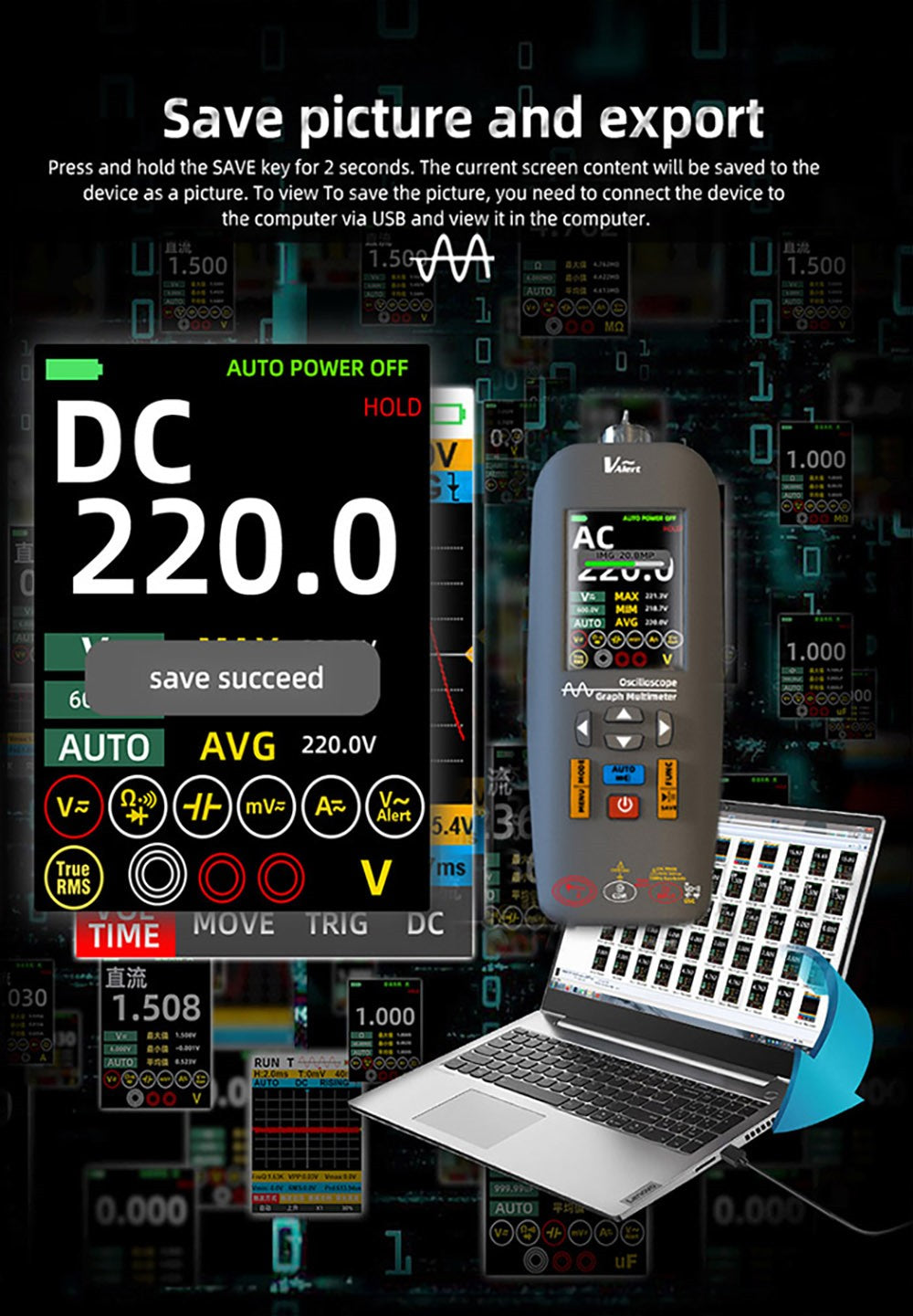 BSIDE O1X 3 in 1 Oscilloscope Multimeter Electric Pen, 10MHz Bandwidth, 2.8 inch TFT Color Screen, 2000mAh Lithium Battery, LED Flashlight