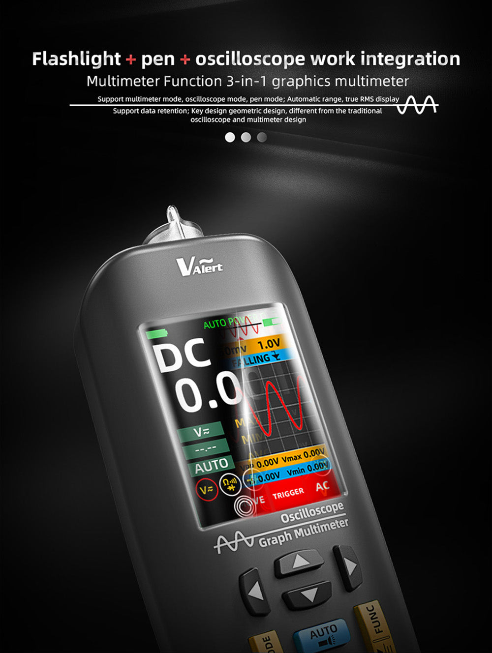 BSIDE O1X 3 in 1 Oscilloscope Multimeter Electric Pen, 10MHz Bandwidth, 2.8 inch TFT Color Screen, 2000mAh Lithium Battery, LED Flashlight