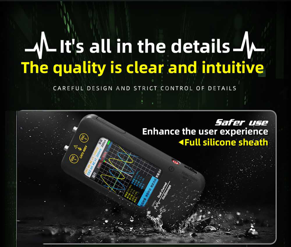BSIDE O2 Dual Channel Oscilloscope, 50MHz Bandwidth, Real-time Sampling Rate 250MSa/s, 3.98-inch TFT LCD Display, 7 Signal Waveforms