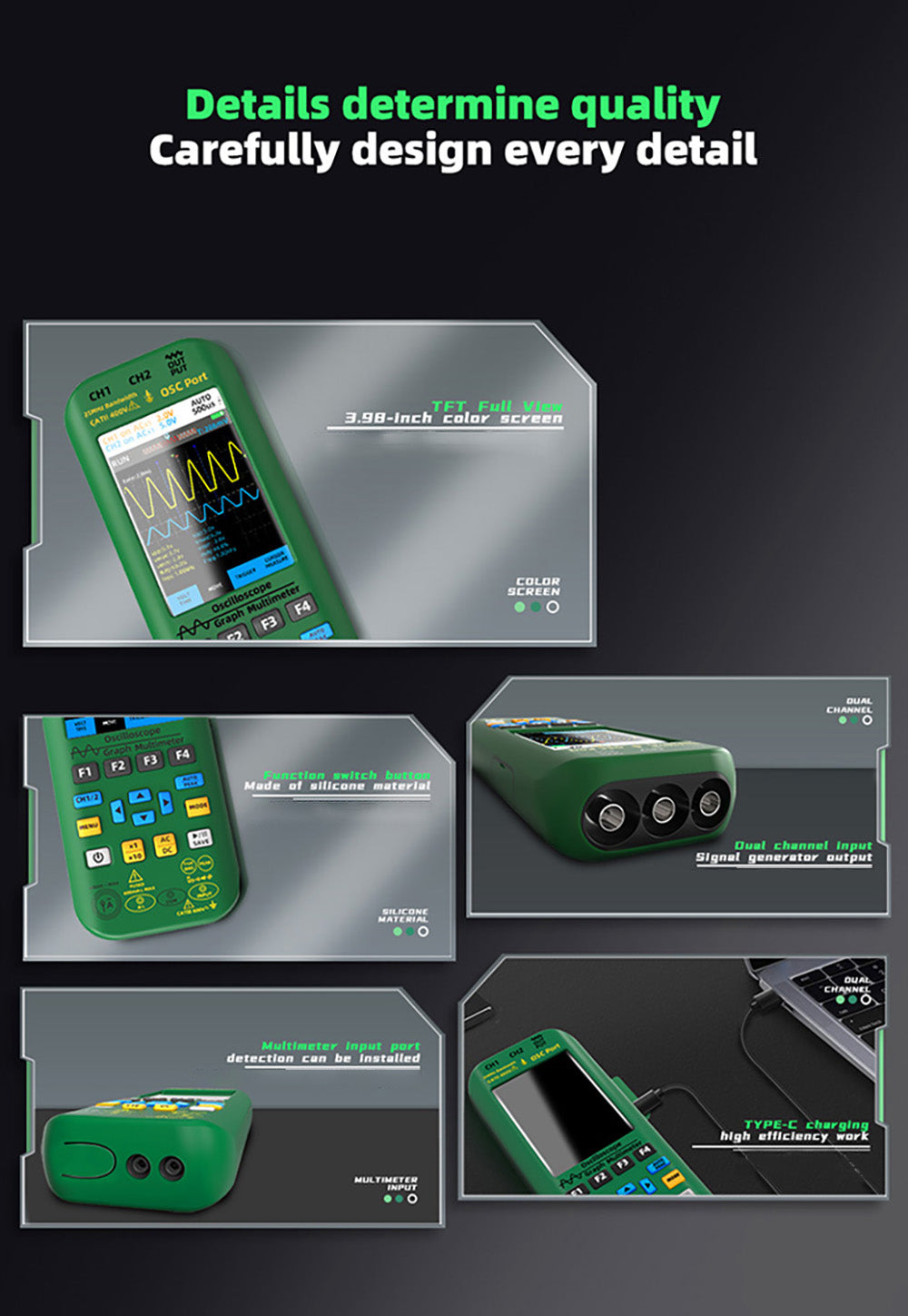 BSIDE O7 3 in 1 Oscilloscope Multimeter, Voltage/Current/Capacitance/Frequency/Resistance/Continuity/Diode Tester, 3.98
