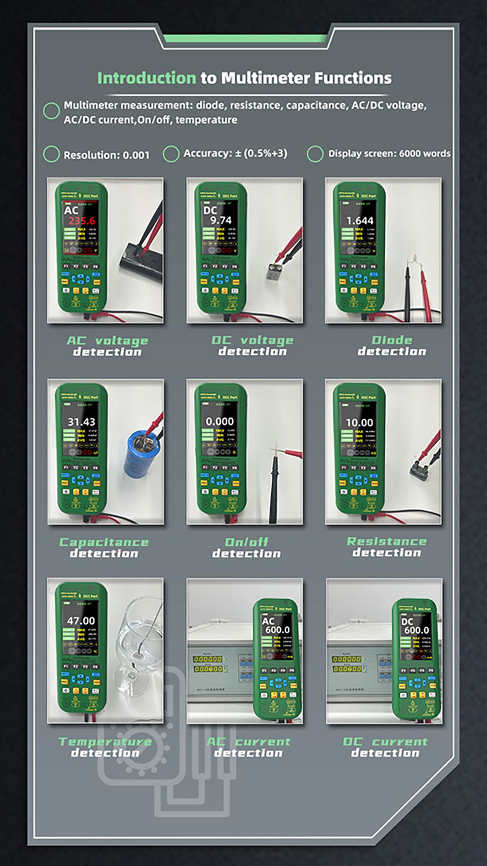 BSIDE O7 3 in 1 Oscilloscope Multimeter, Voltage/Current/Capacitance/Frequency/Resistance/Continuity/Diode Tester, 3.98