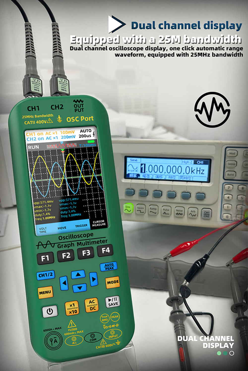 BSIDE O7 3 in 1 Oscilloscope Multimeter, Voltage/Current/Capacitance/Frequency/Resistance/Continuity/Diode Tester, 3.98