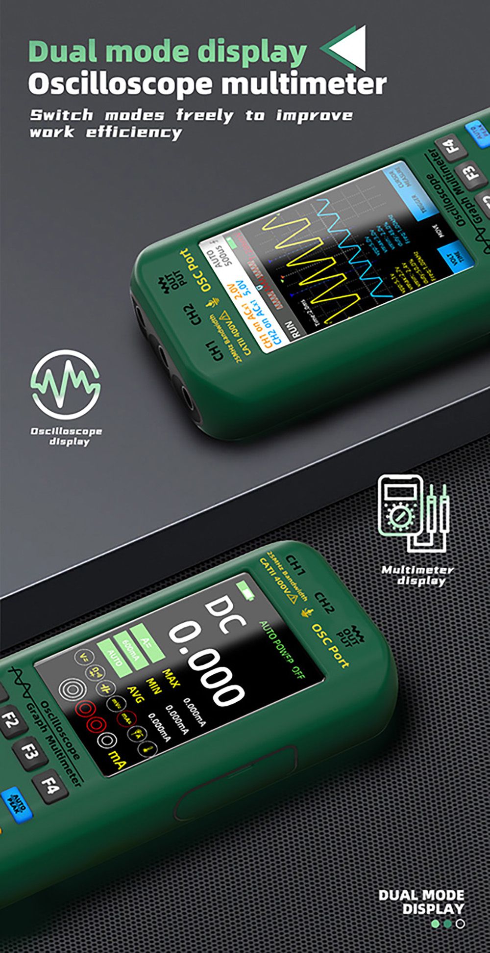 BSIDE O7 3 in 1 Oscilloscope Multimeter, Voltage/Current/Capacitance/Frequency/Resistance/Continuity/Diode Tester, 3.98