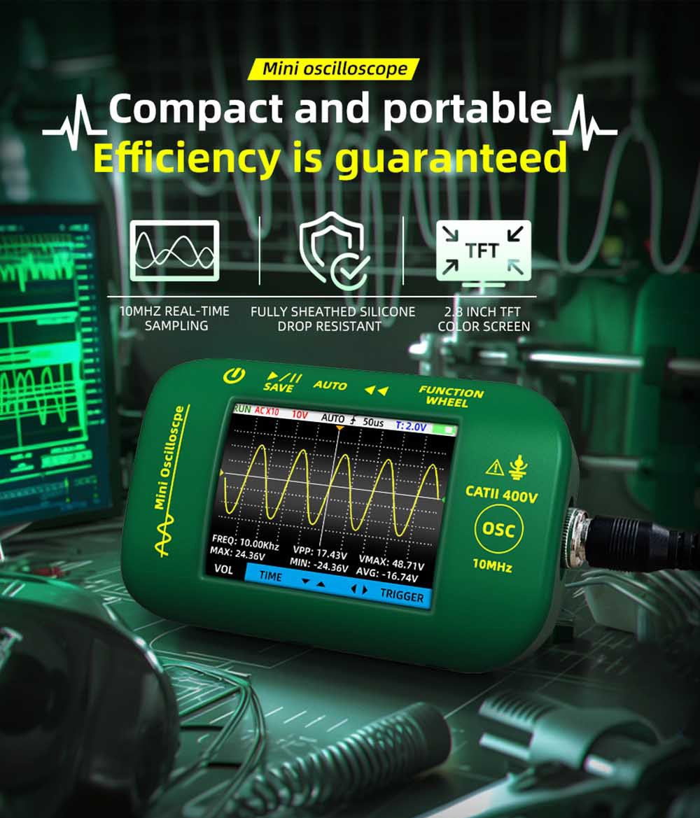 BSIDE OT2 Handheld Digital Oscilloscope Multimeter, 10MHz Bandwidth with 48MSa/s Sampling Rate, 2.8-inch LCD Screen