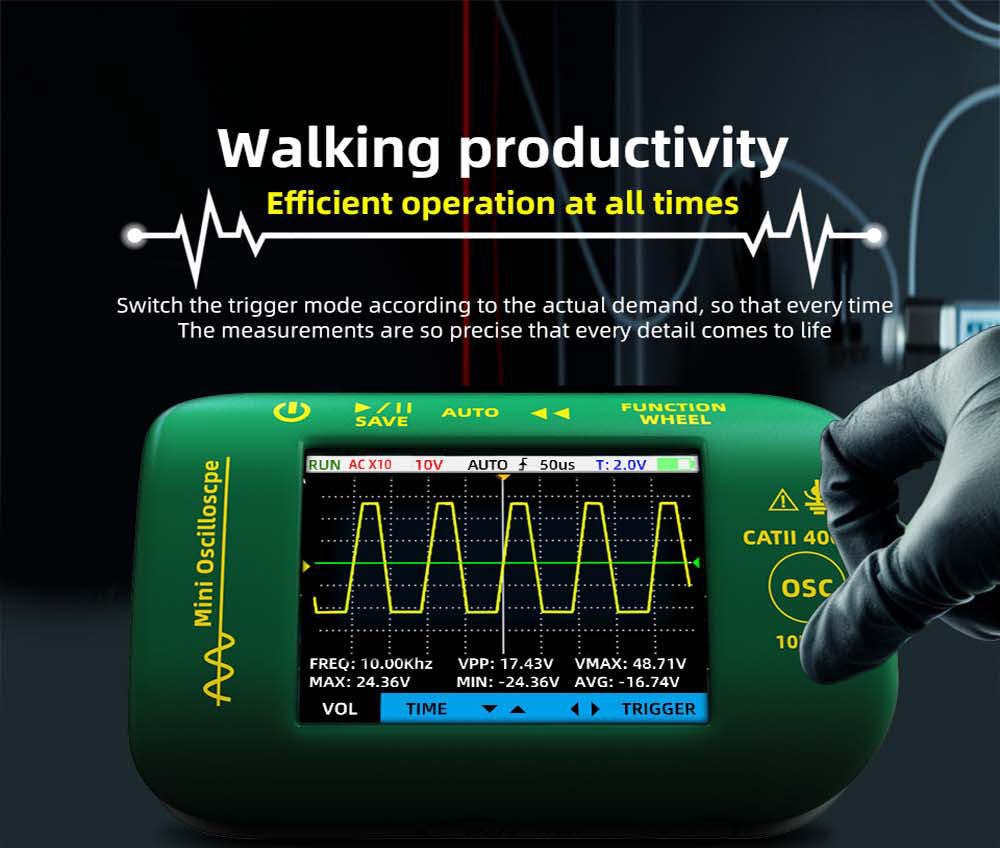 BSIDE OT2 Handheld Digital Oscilloscope Multimeter, 10MHz Bandwidth with 48MSa/s Sampling Rate, 2.8-inch LCD Screen